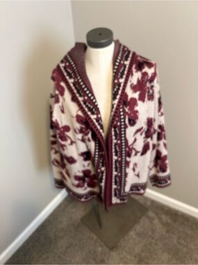Rachel Zoe Maroon and Cream Floral Hooded Cardigan